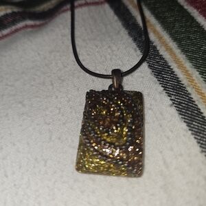 Gold and Brown Textured Pendant Necklace